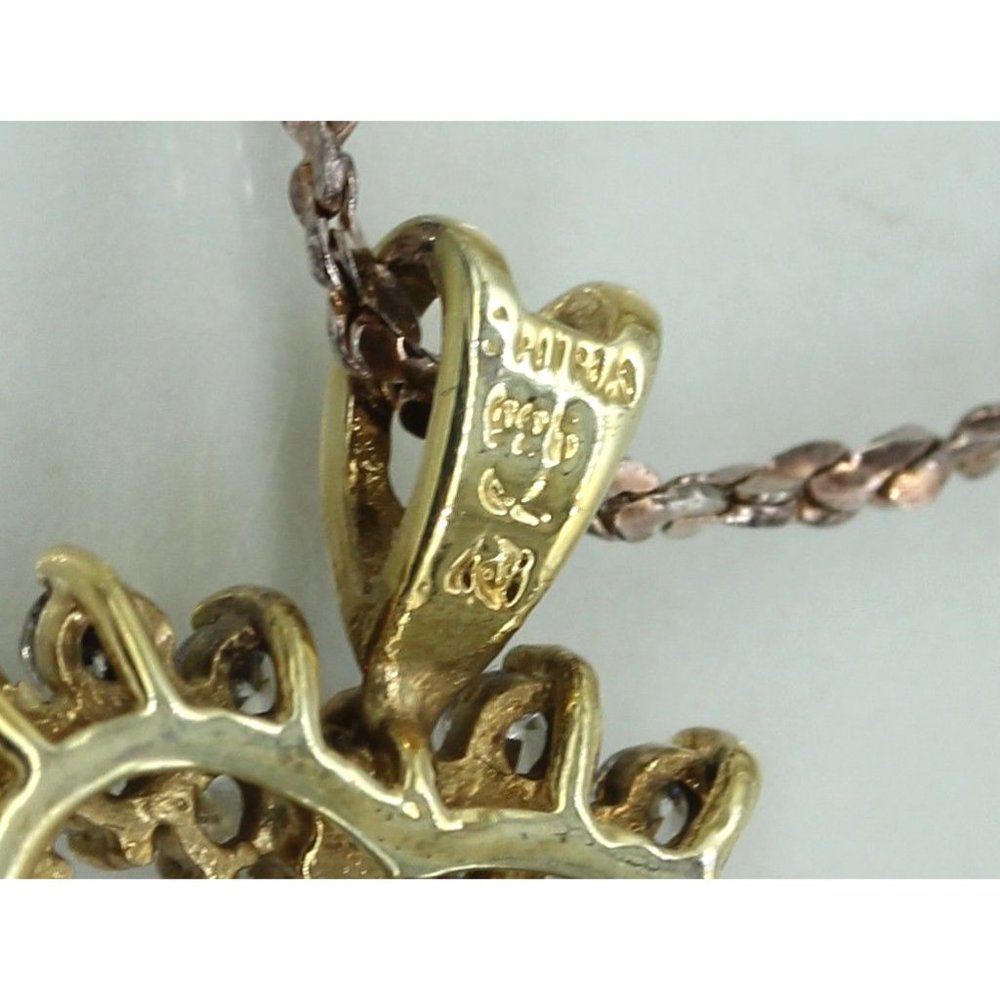925 STERLING GOLD vermeil heart pendant, cz's, designer signed, 20" chain, 5.5gr - Picture 5 of 8